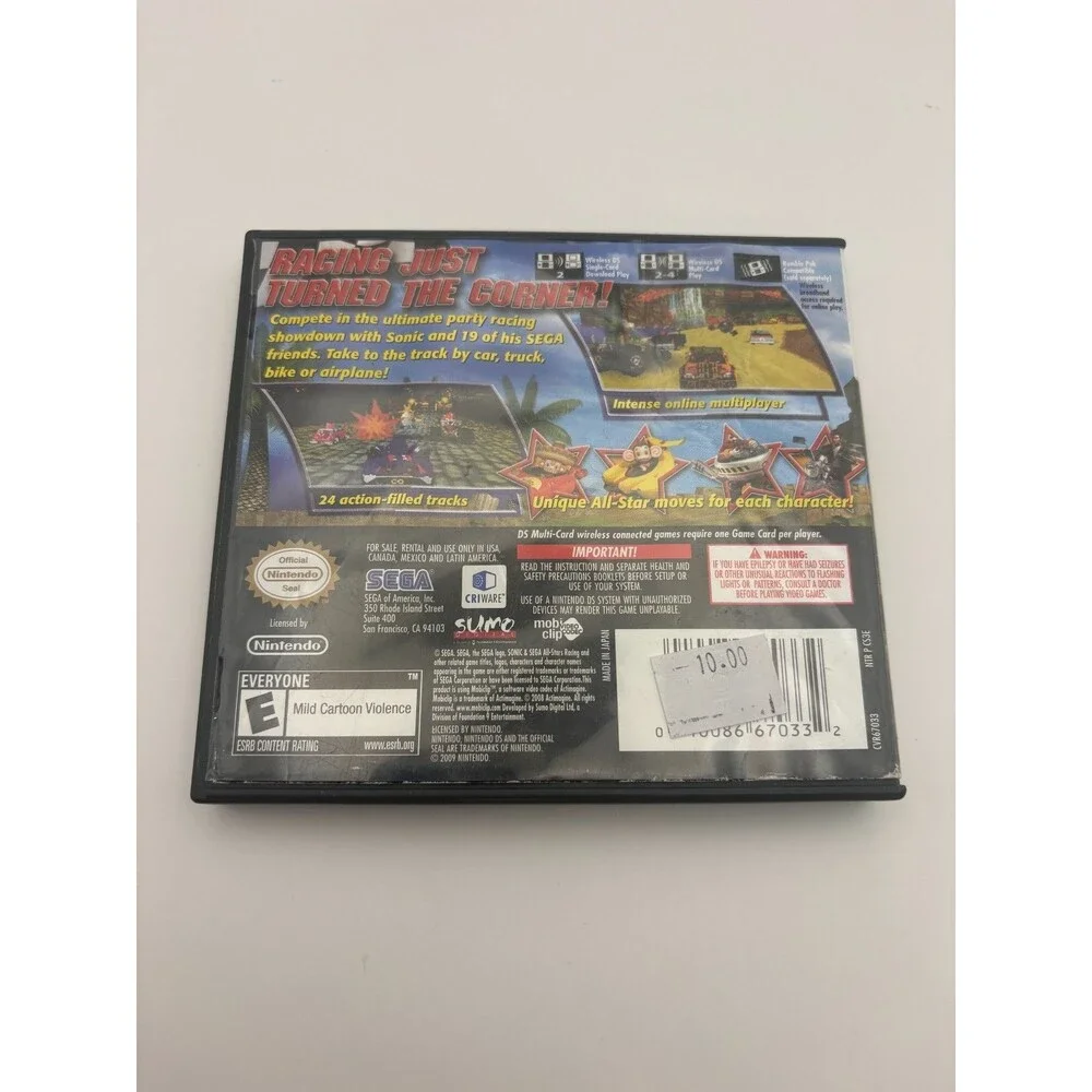 Sonic & Sega All-Stars Racing (Nintendo DS, 2009) w/ Manual